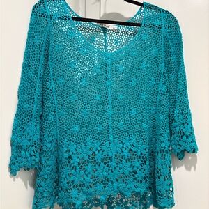 Vibrant Teal Crochet Lace Blouse